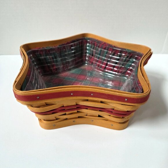 Longaberger 2001 Red Shining Star Basket Plaid Liner Protector Set Christmas - Picture 5 of 7